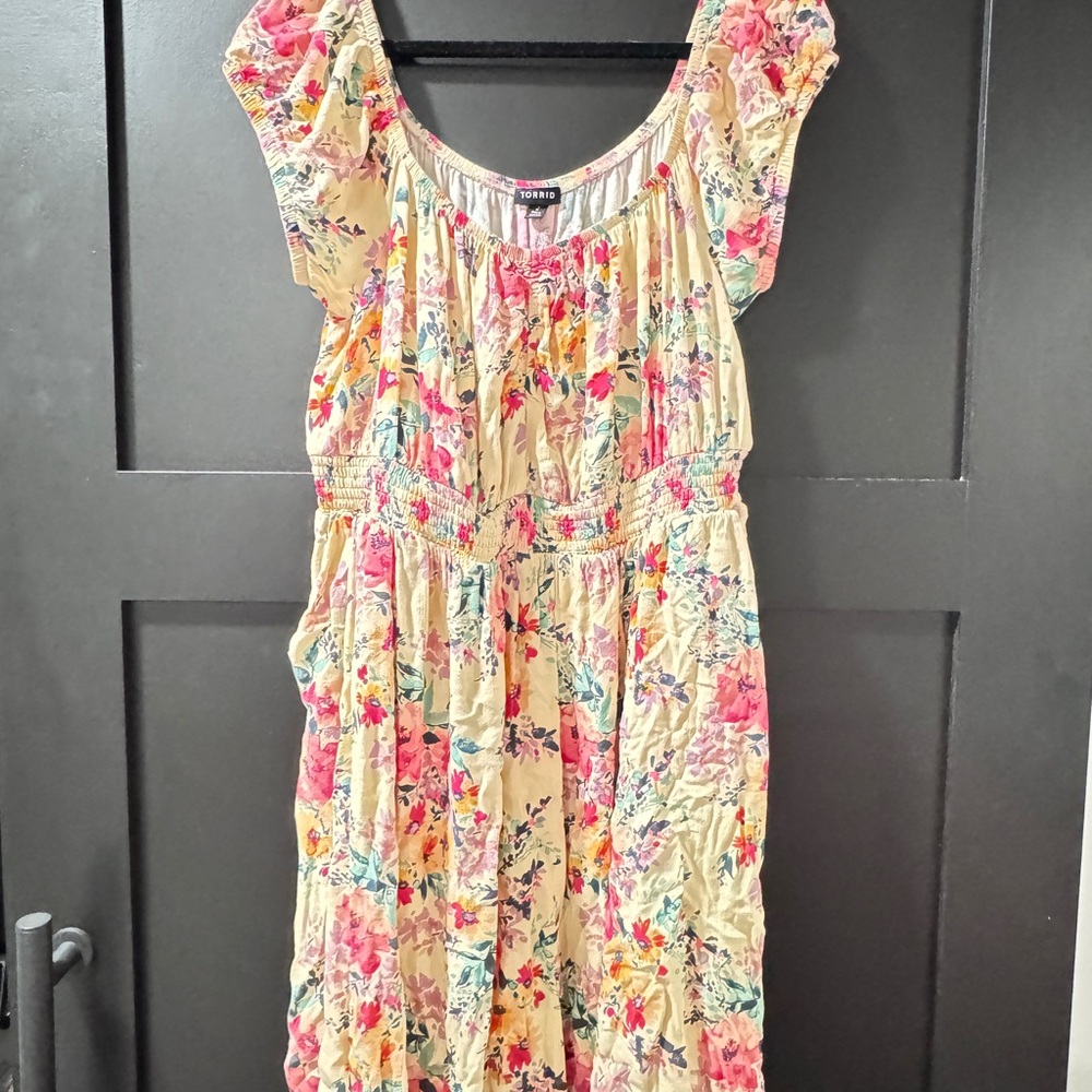 Torrid Floral Print Midi Dress with Cap Sleeves